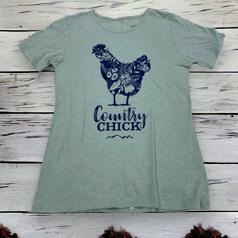 North40 Outfitters Country Chick Chicken Graphic Tee T-Shirt Green Size L